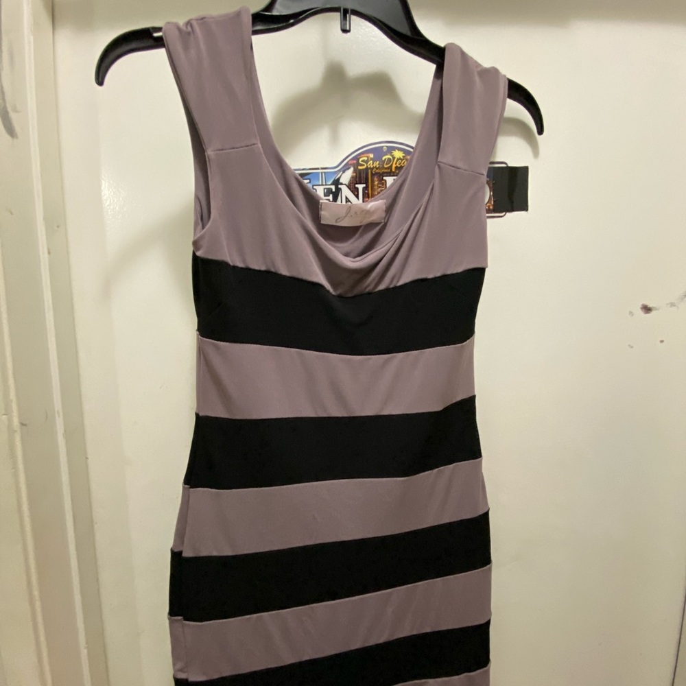 mauve and black striped bodycon dress